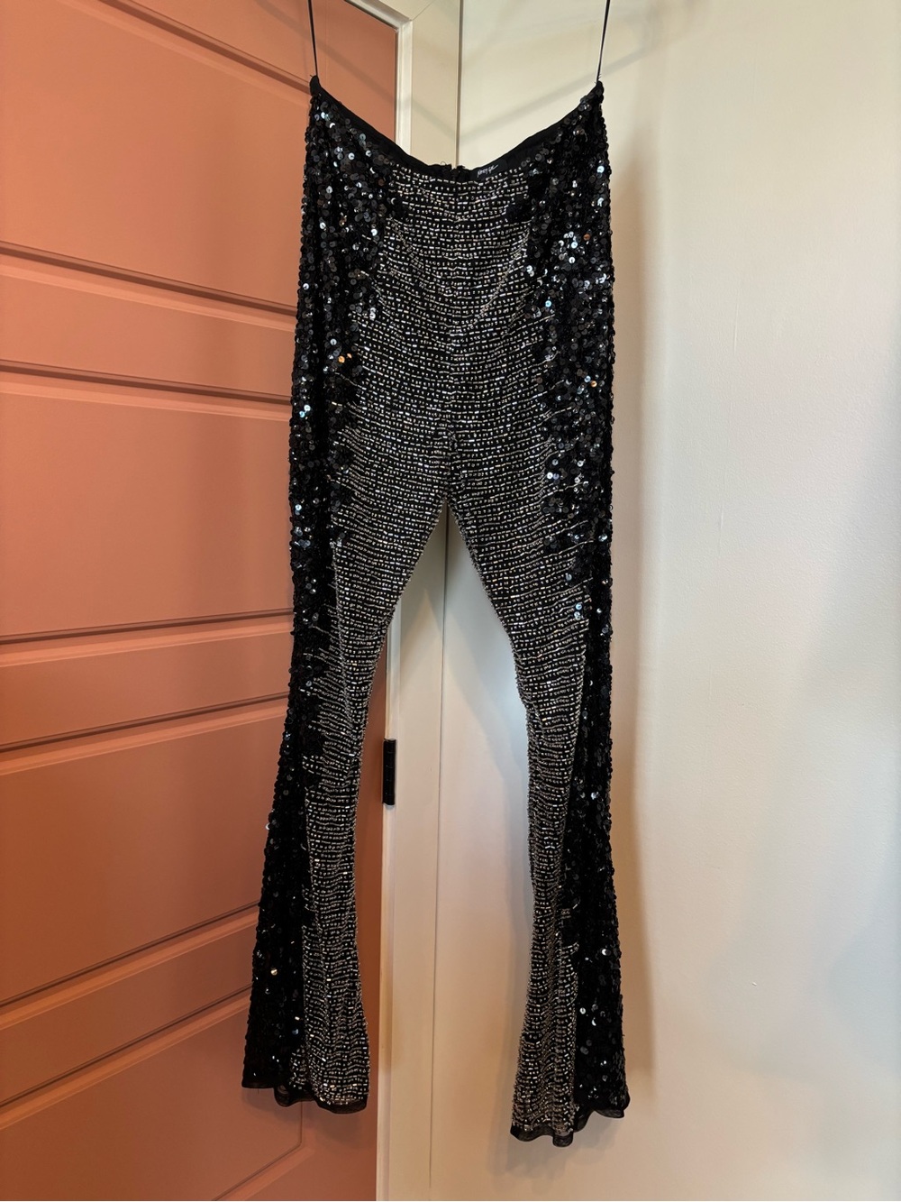 Nasty Gal Black Sequin & Beaded Flare Pants